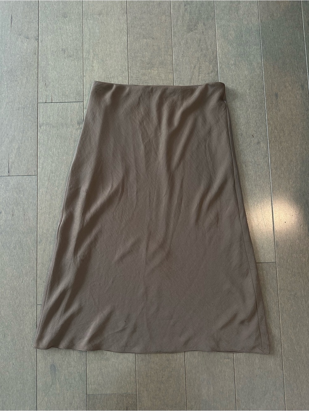 Vince Brown Satin A-Line Midi Skirt